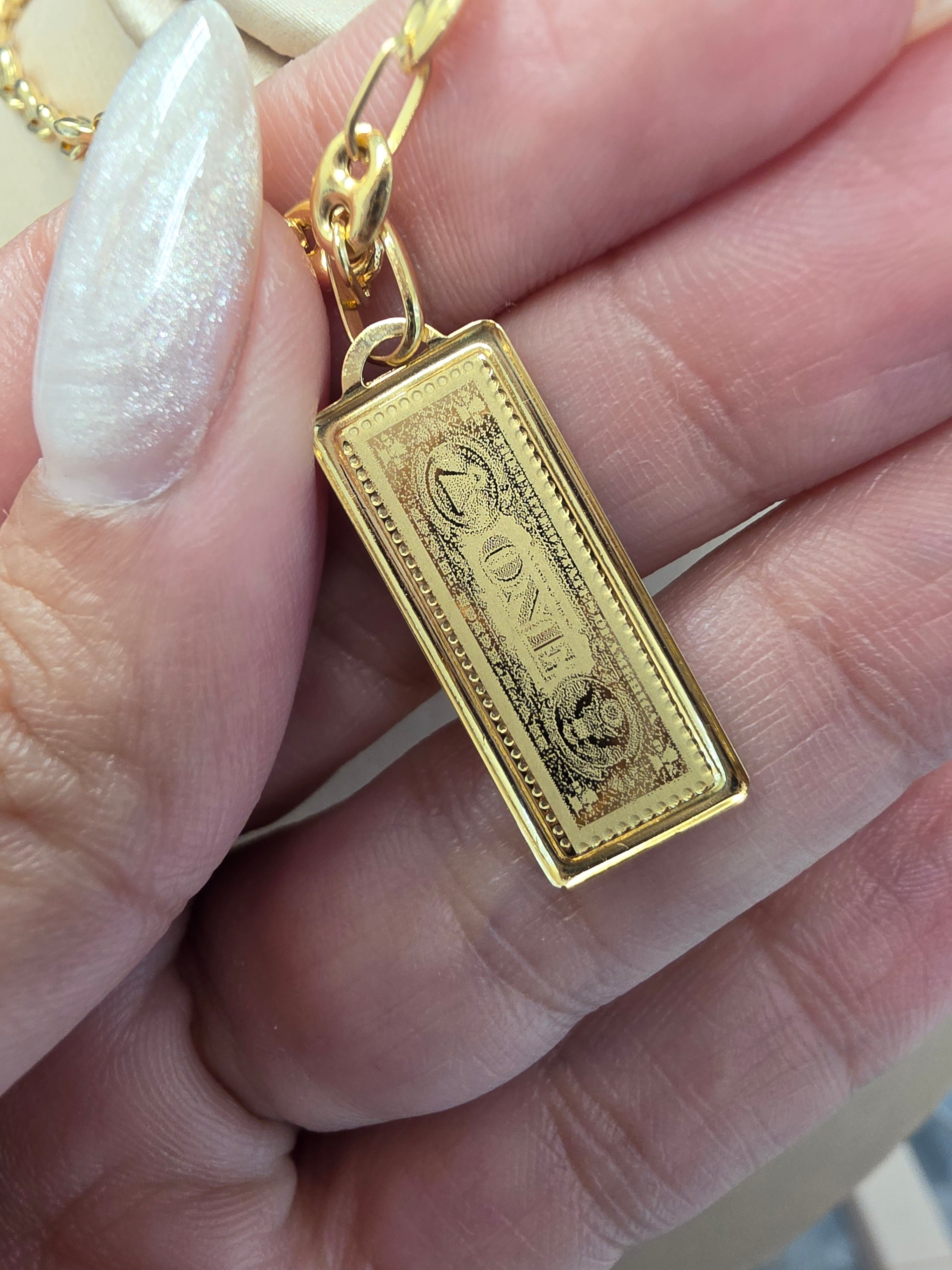 Gold $100 Bill Pendant 110