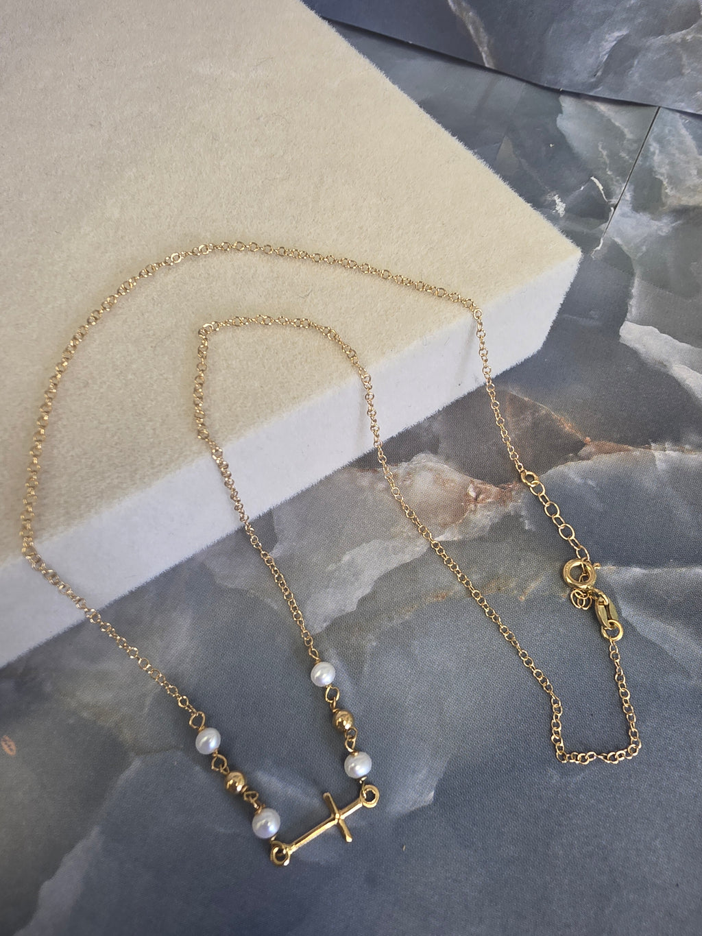 Gold Cross & Pearl Necklace 218