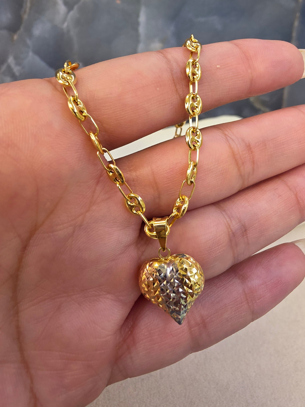 Tricolor Diamond-Cut Heart Pendant 091