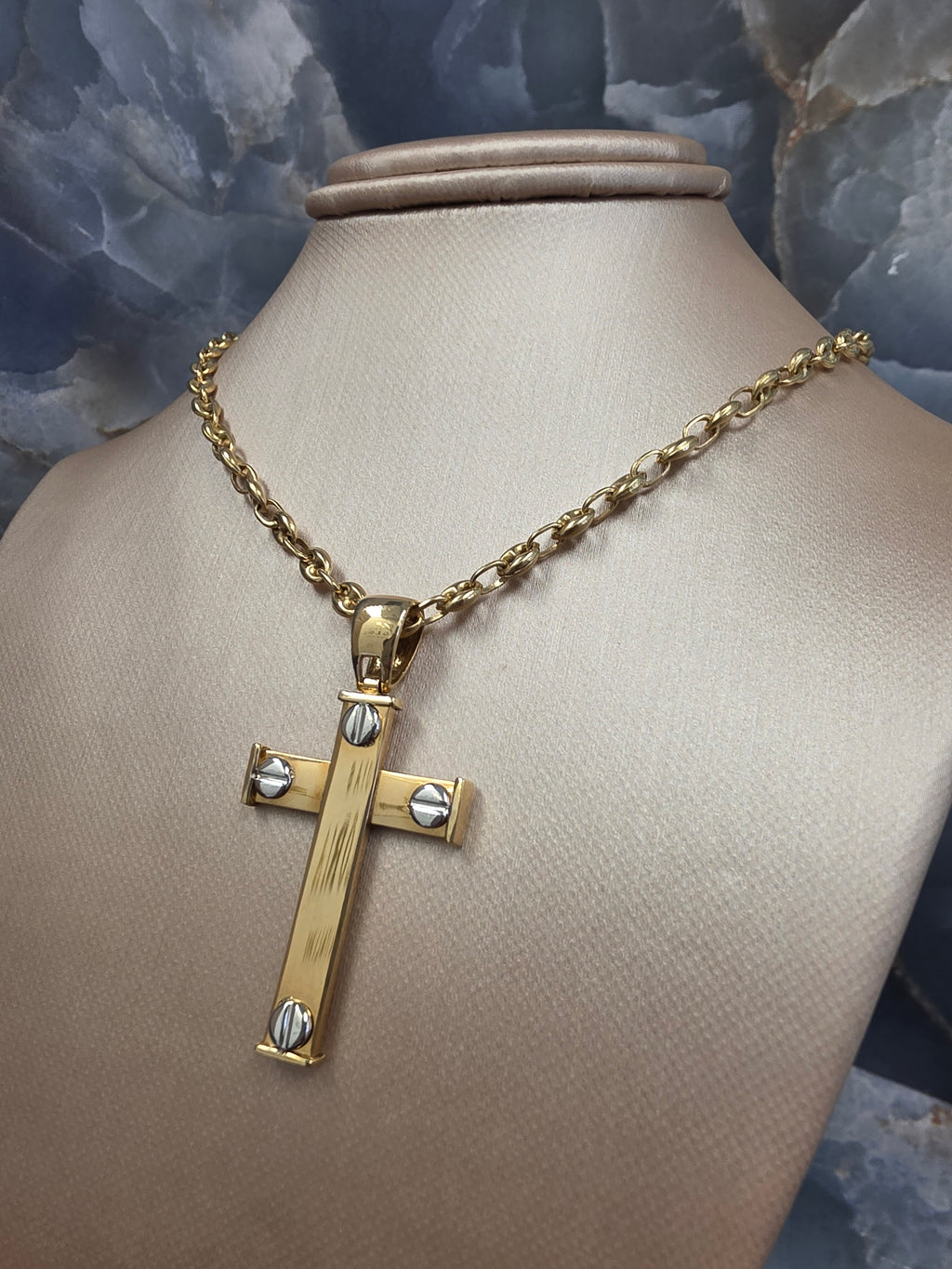 Two-Tone Screw Detail Cross Pendant 287