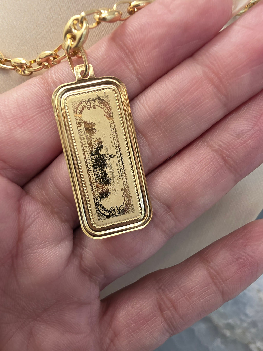 Gold $100 Bill Pendant 229