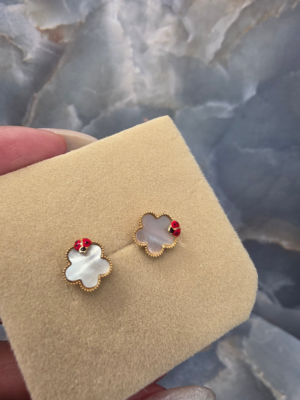Mother of Pearl Clover Ladybug Earrings 180