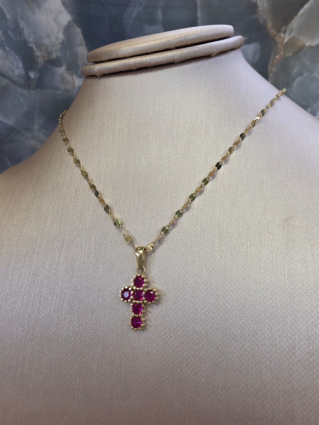 Fuchsia Stone Cross Pendant 131