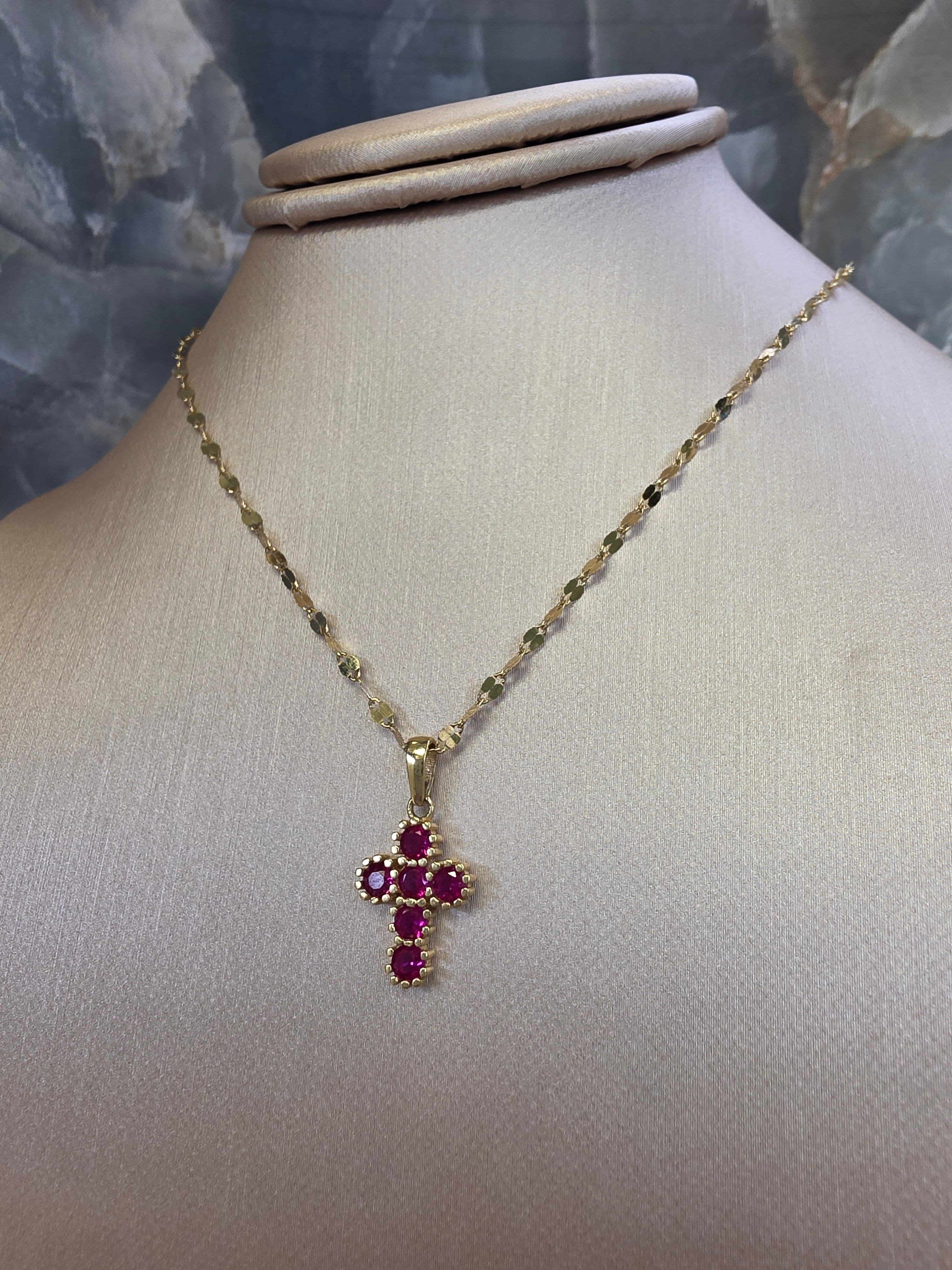 Fuchsia Stone Cross Pendant 131