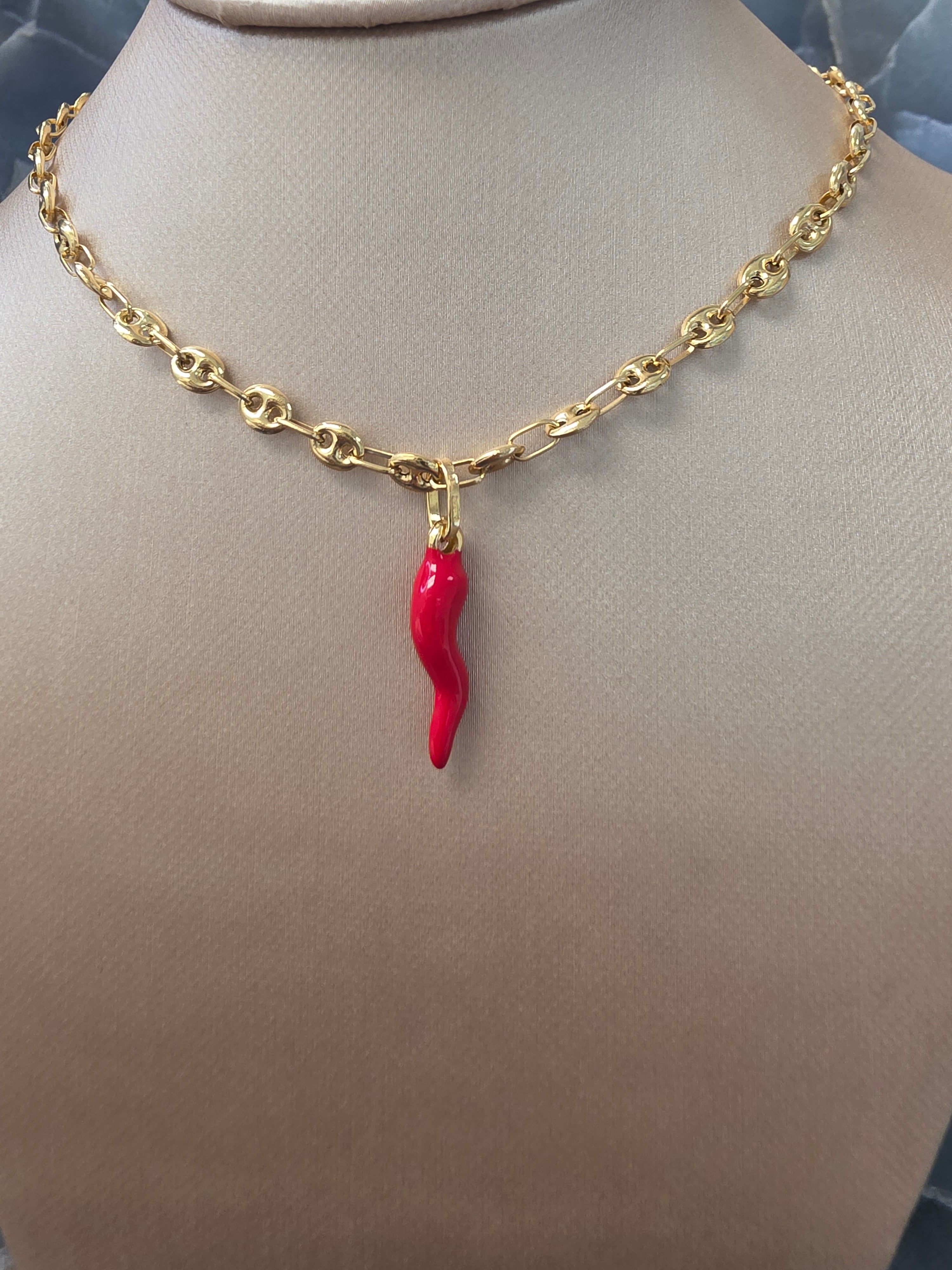 Red Italian Cornicello Pendant 078