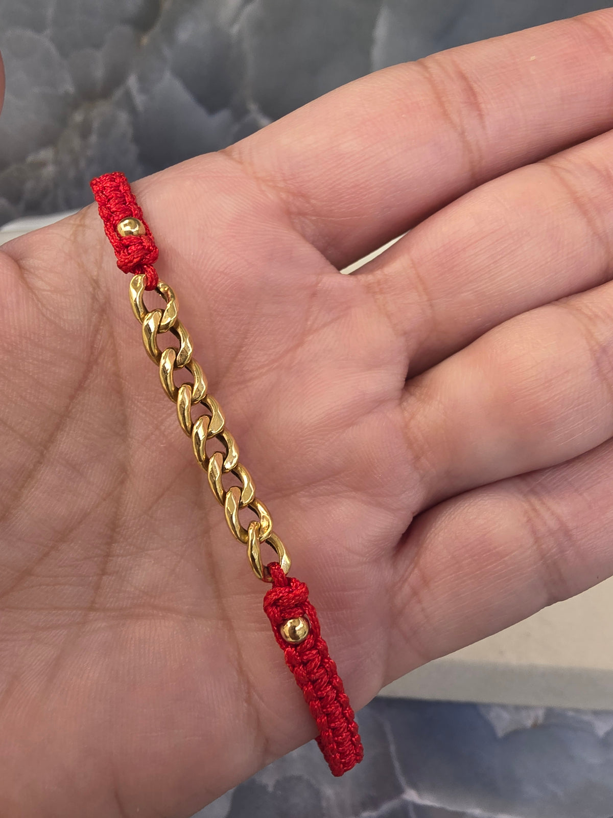 Open Cuban Link Red Cord Bracelet