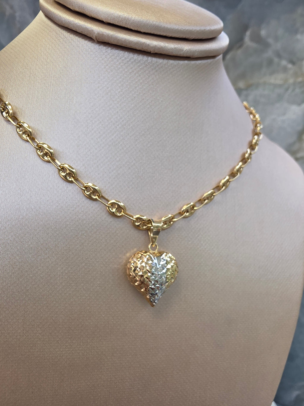 Tricolor Diamond-Cut Heart Pendant 091