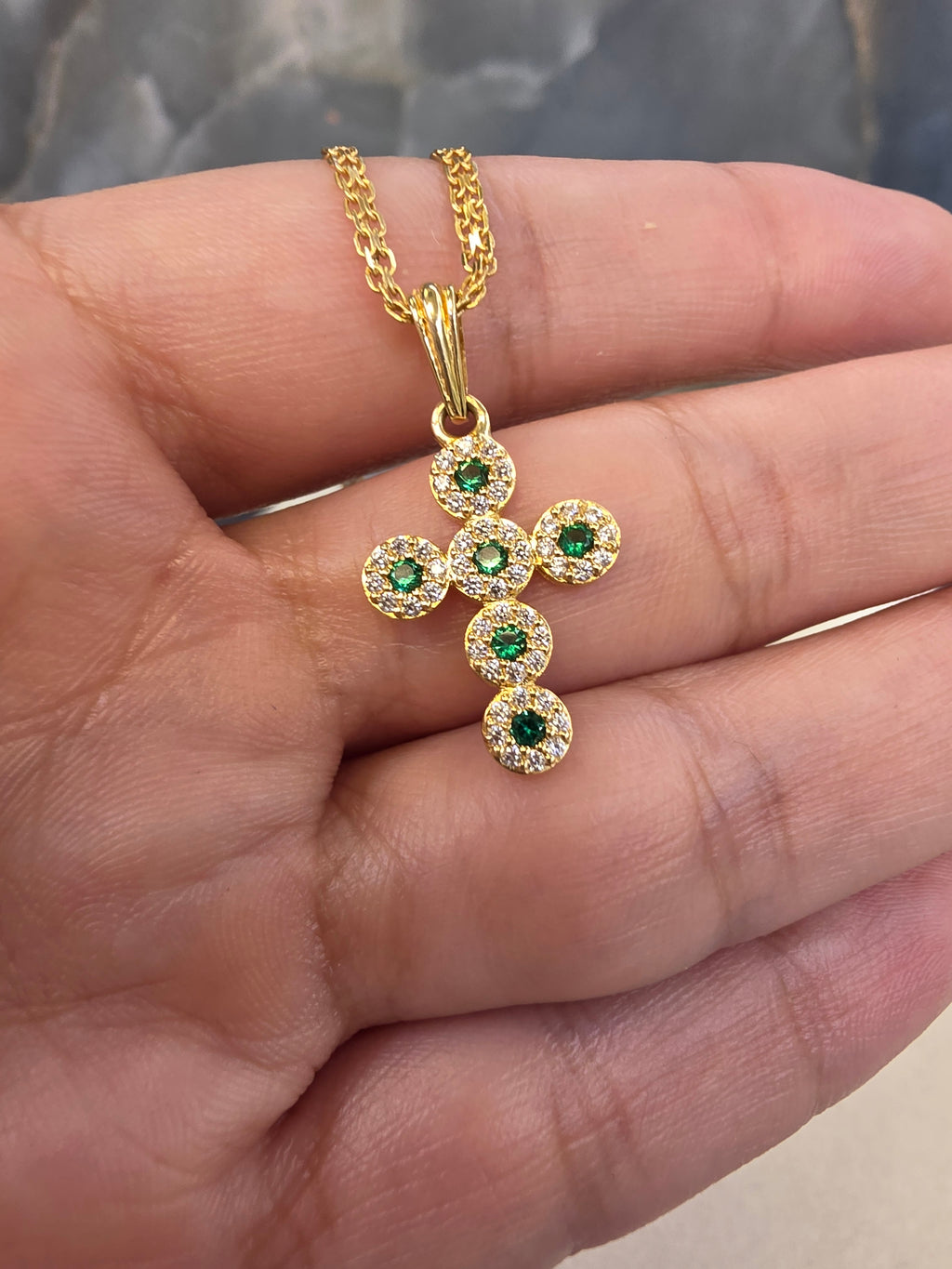 Green & White Zirconia Cross Pendant 148