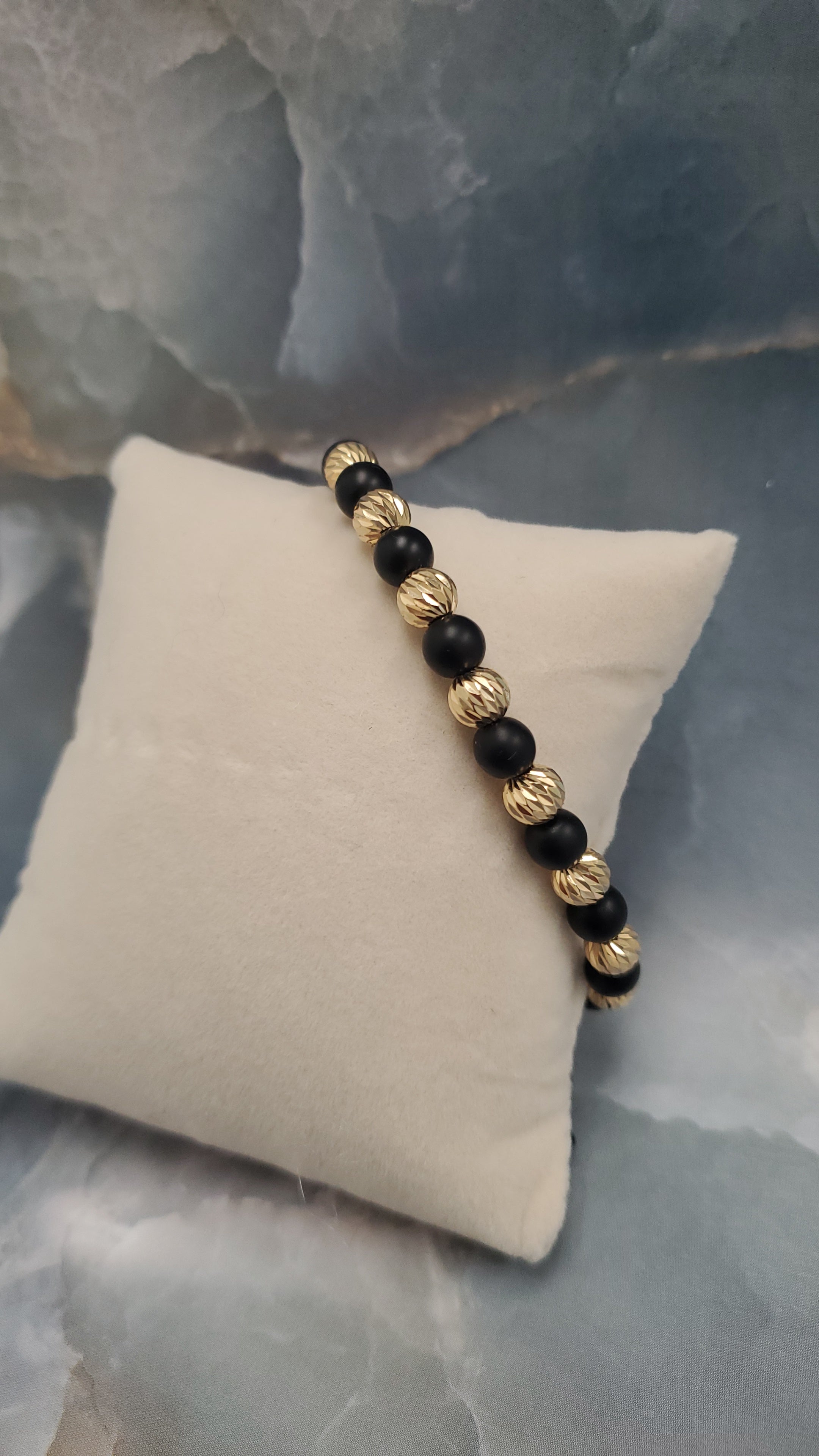 Men's Black Bead Gold & Black Beads