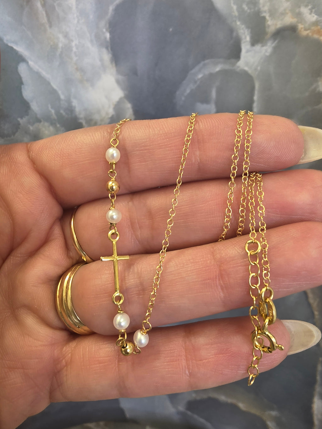 Gold Cross & Pearl Necklace 218
