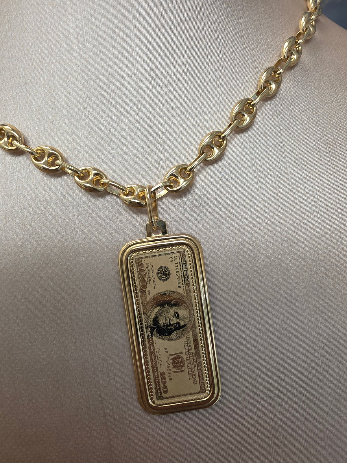 Gold $100 Bill Pendant 229