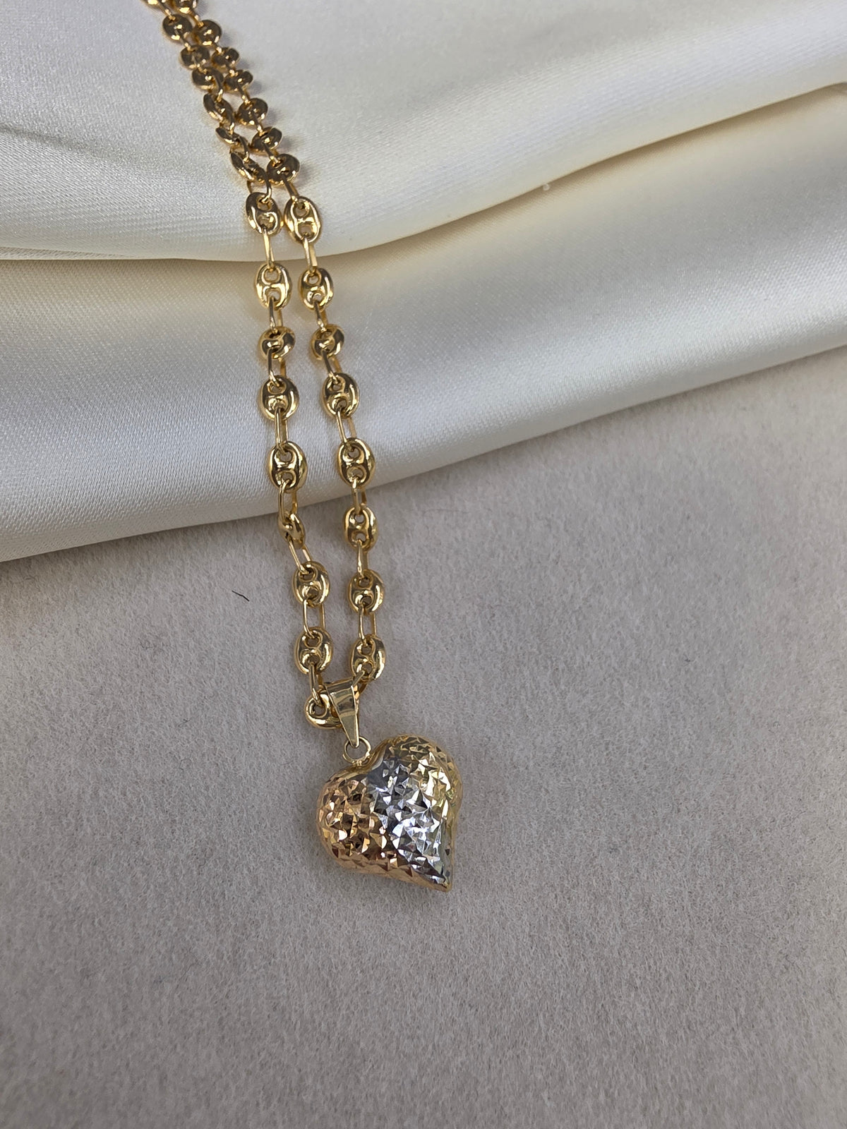 Tricolor Diamond-Cut Heart Pendant 091