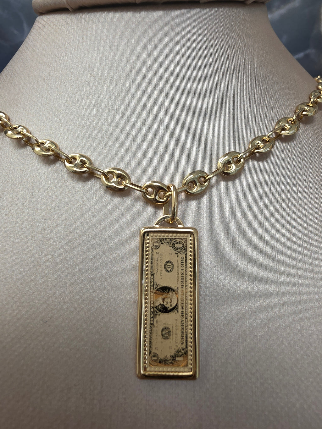 Gold $100 Bill Pendant 110