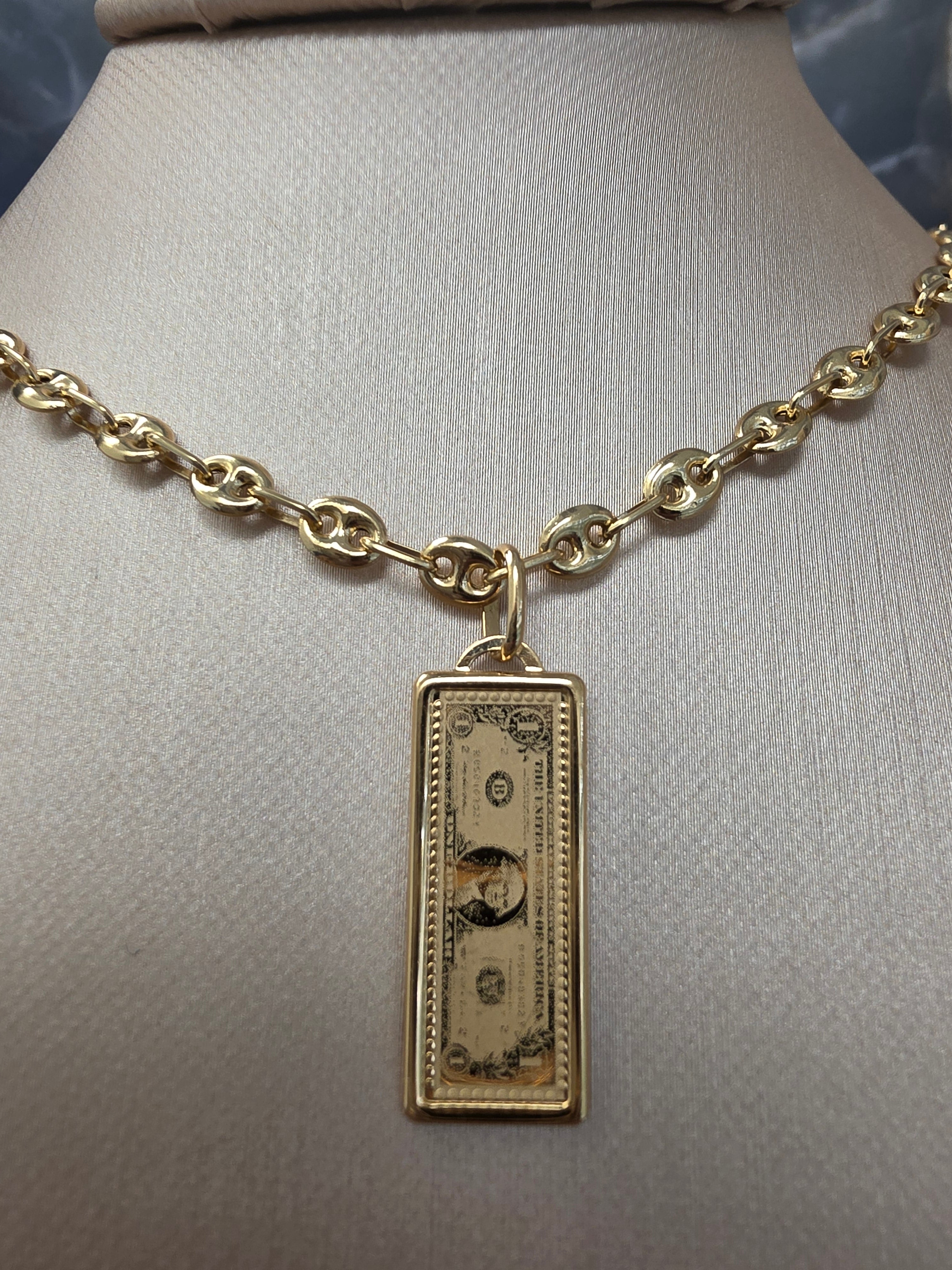 Gold $100 Bill Pendant 110