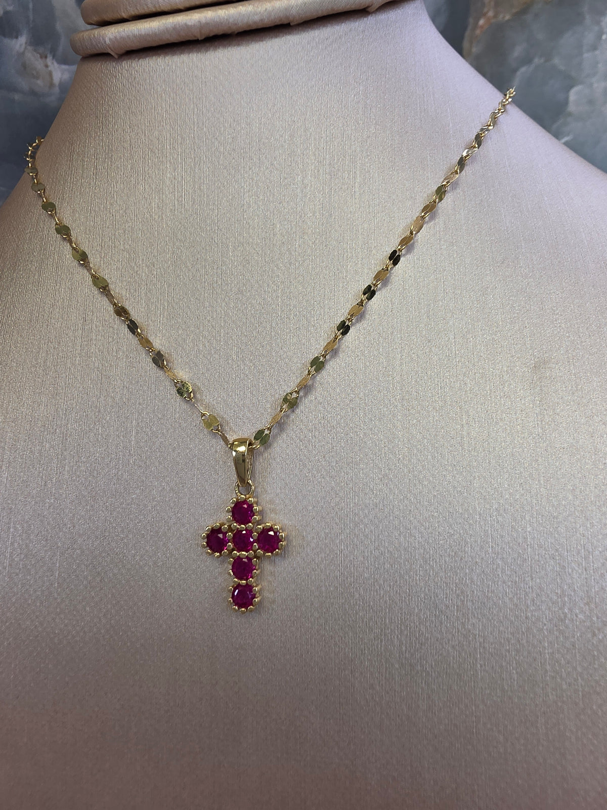 Fuchsia Stone Cross Pendant 131