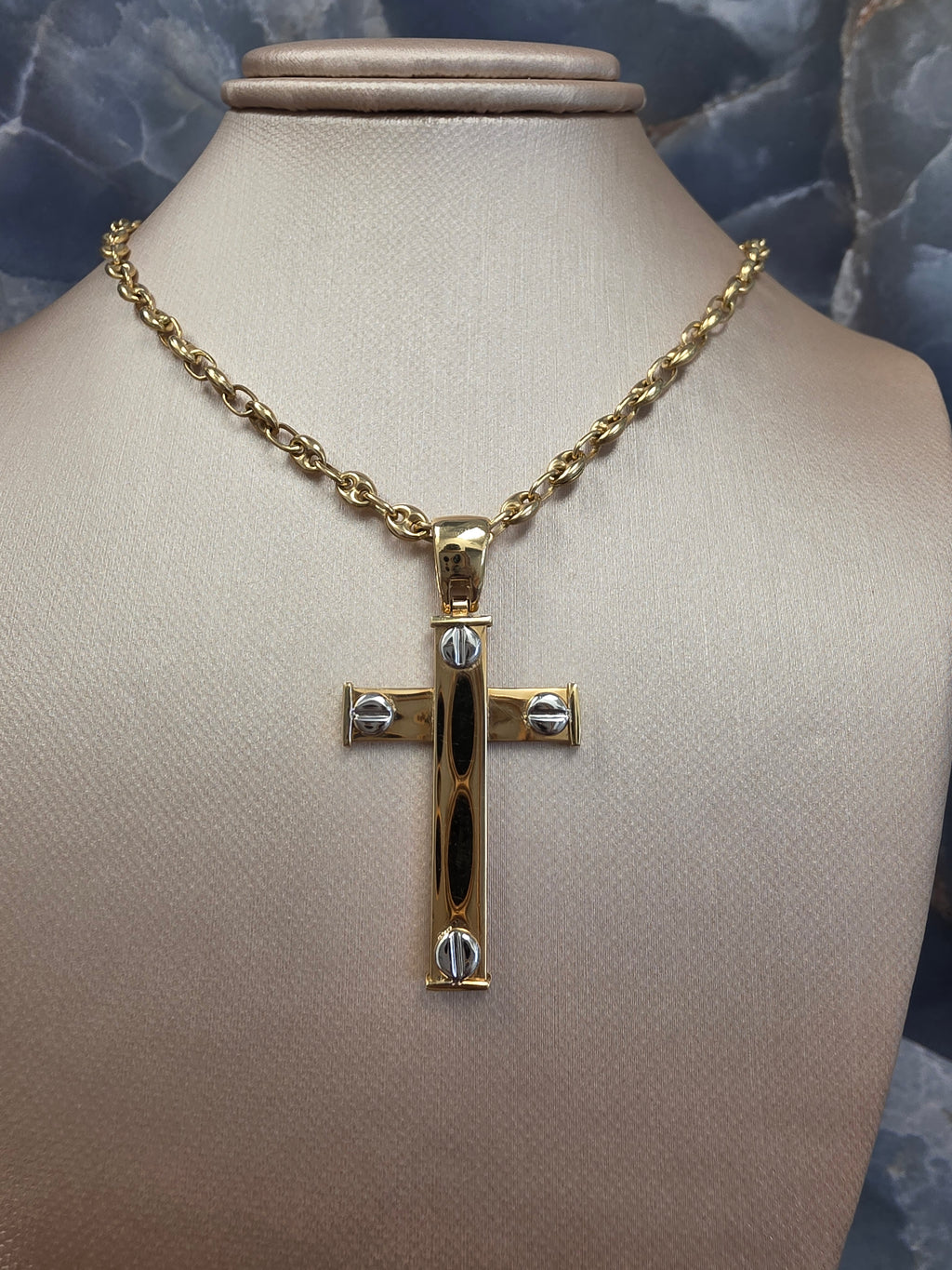 Two-Tone Screw Detail Cross Pendant 287