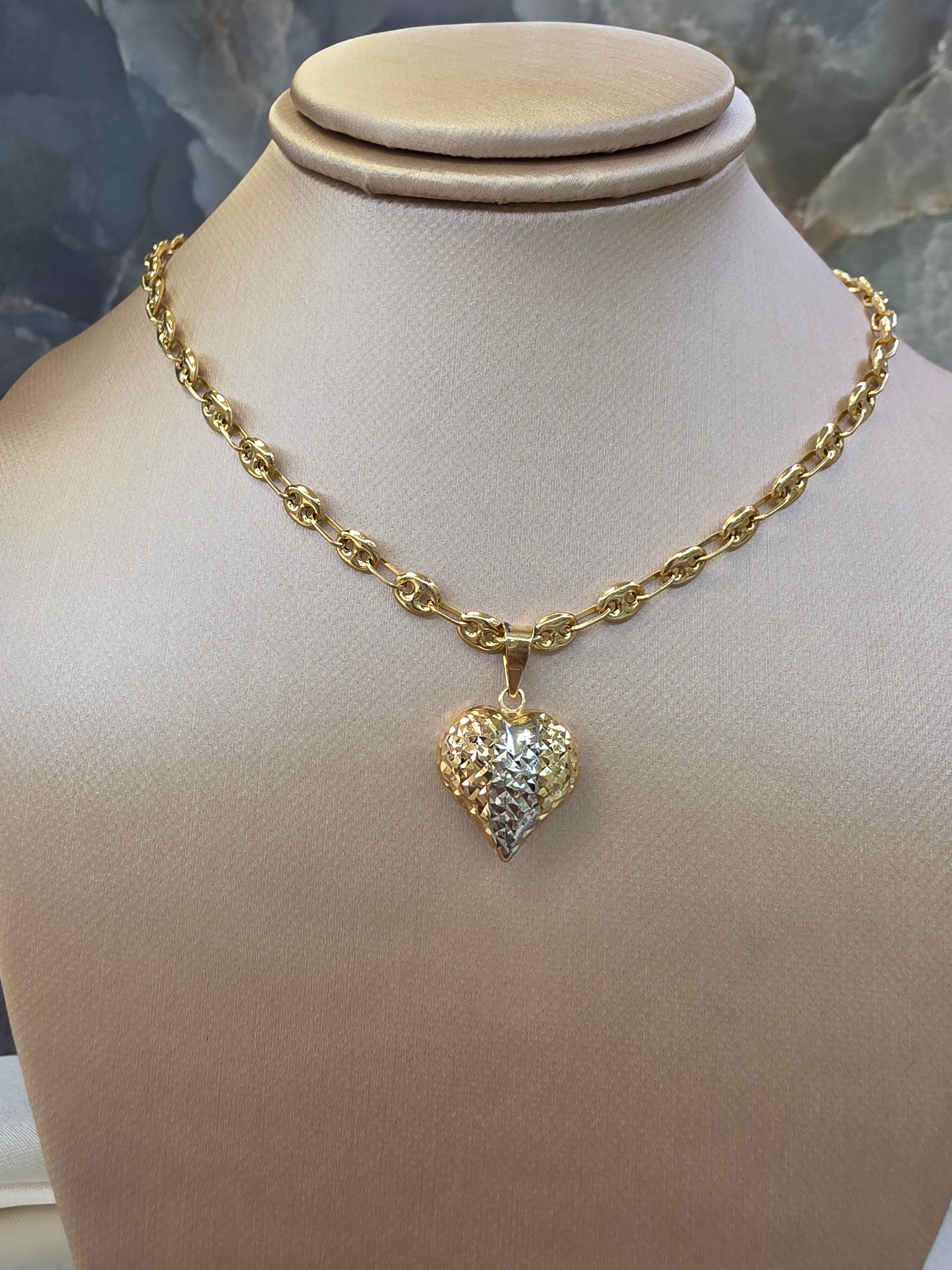 Tricolor Diamond-Cut Heart Pendant 091