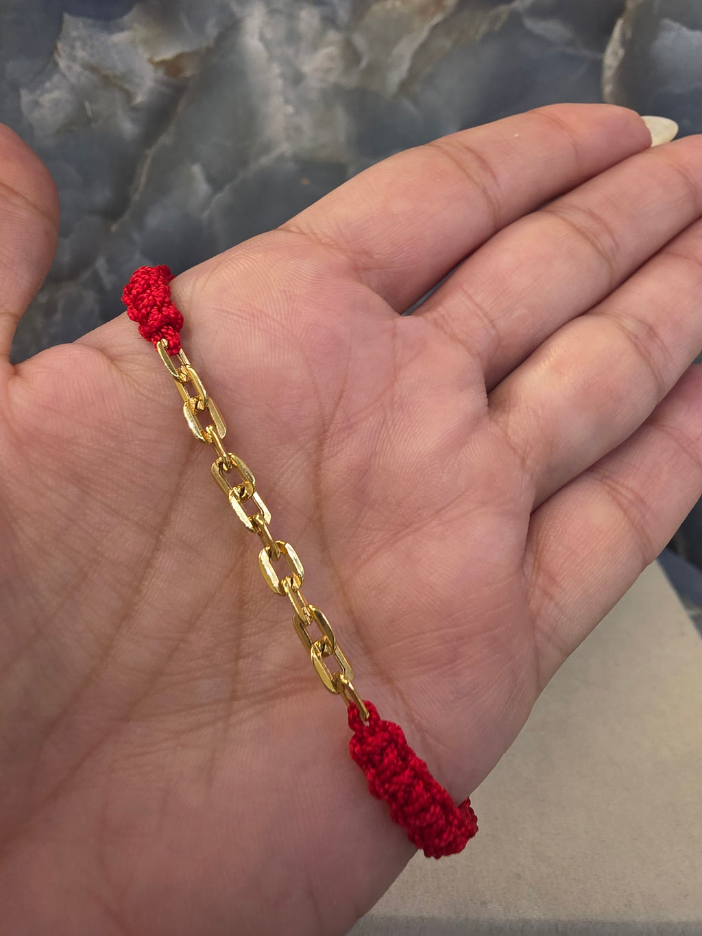 Gold Paperclip Red Cord Bracelet