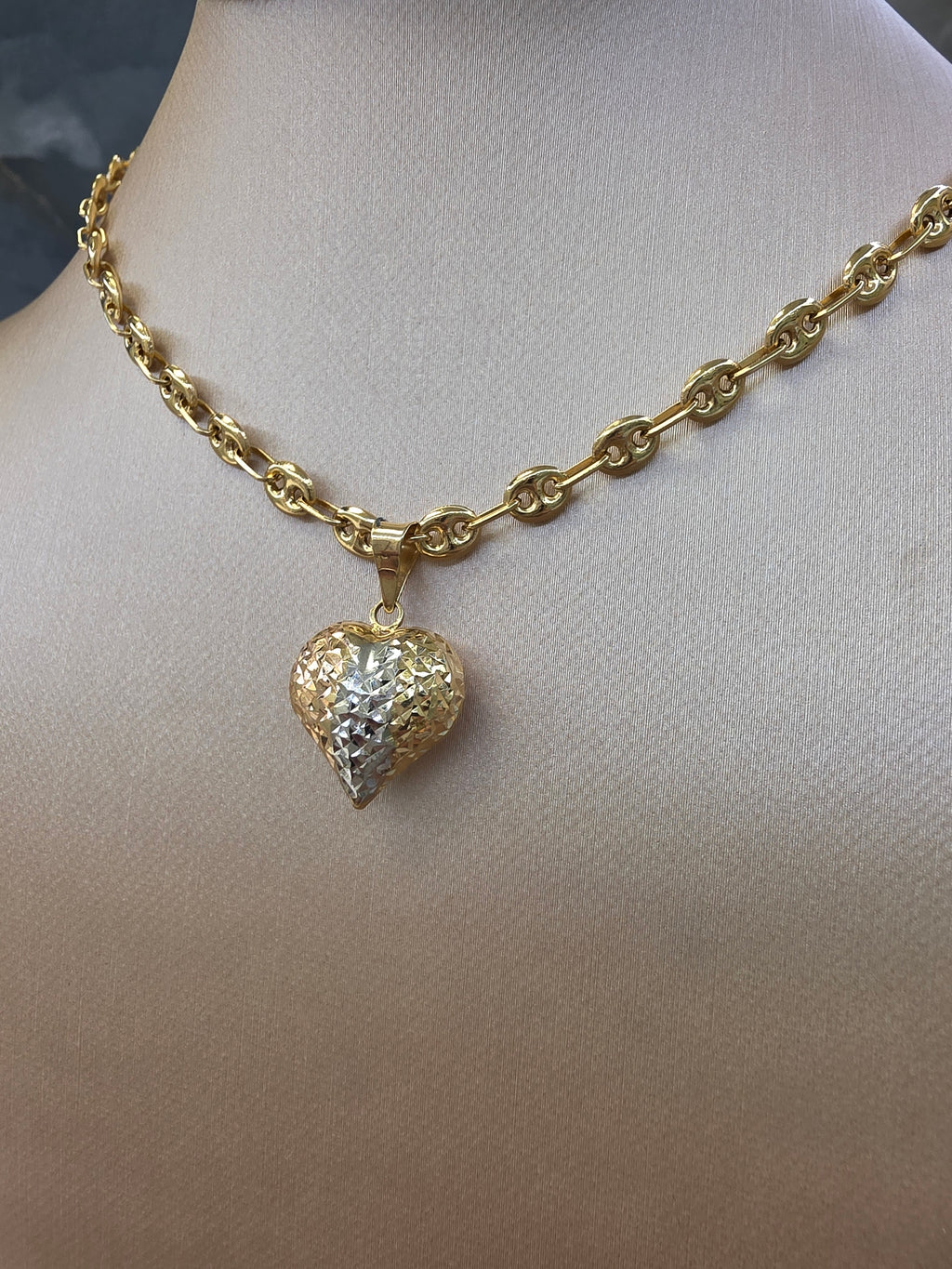 Tricolor Diamond-Cut Heart Pendant 091