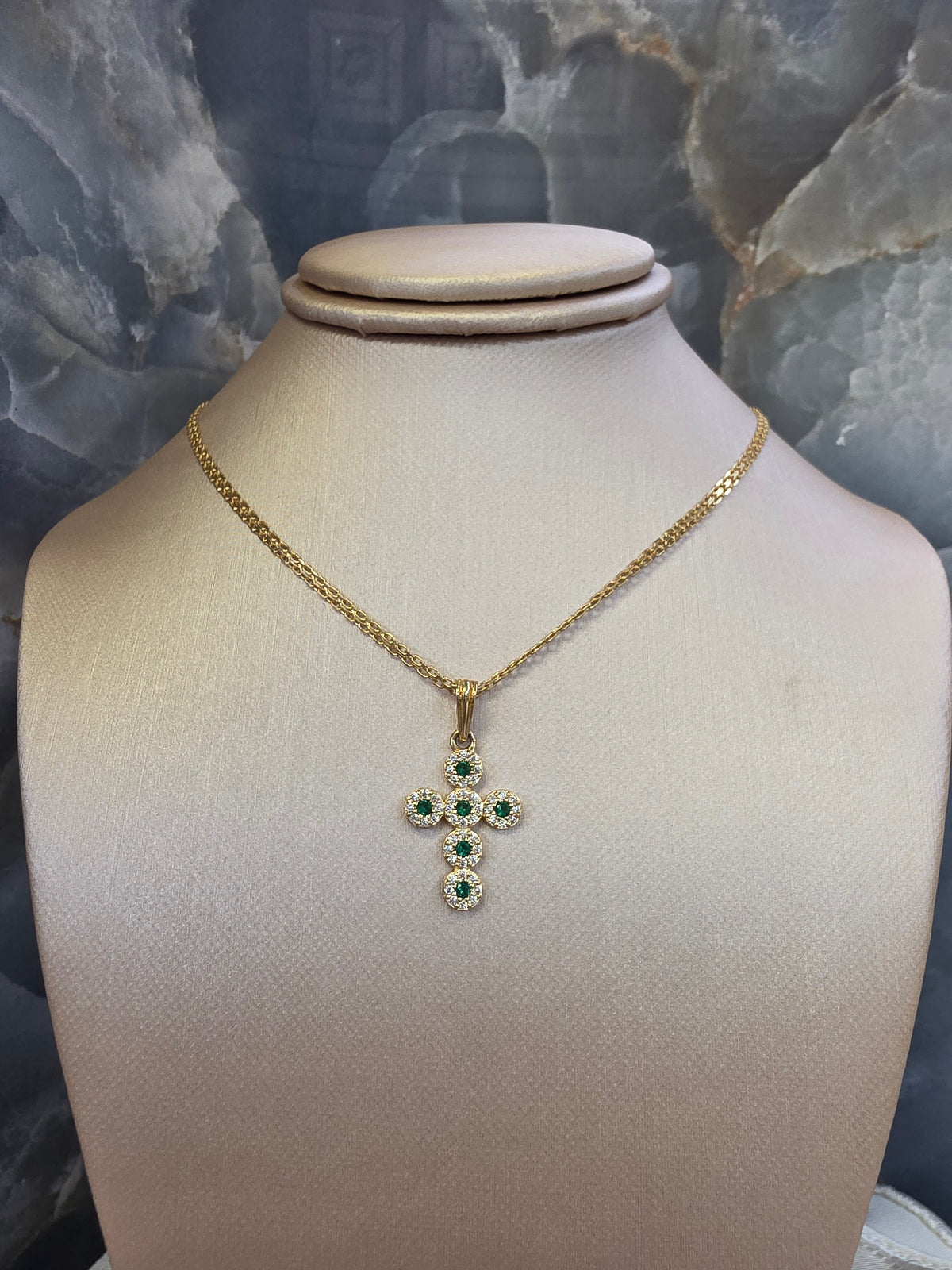 Green & White Zirconia Cross Pendant 148