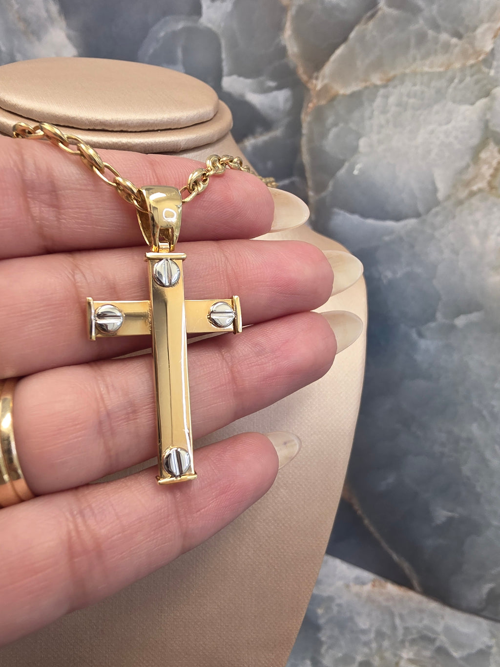 Two-Tone Screw Detail Cross Pendant 287