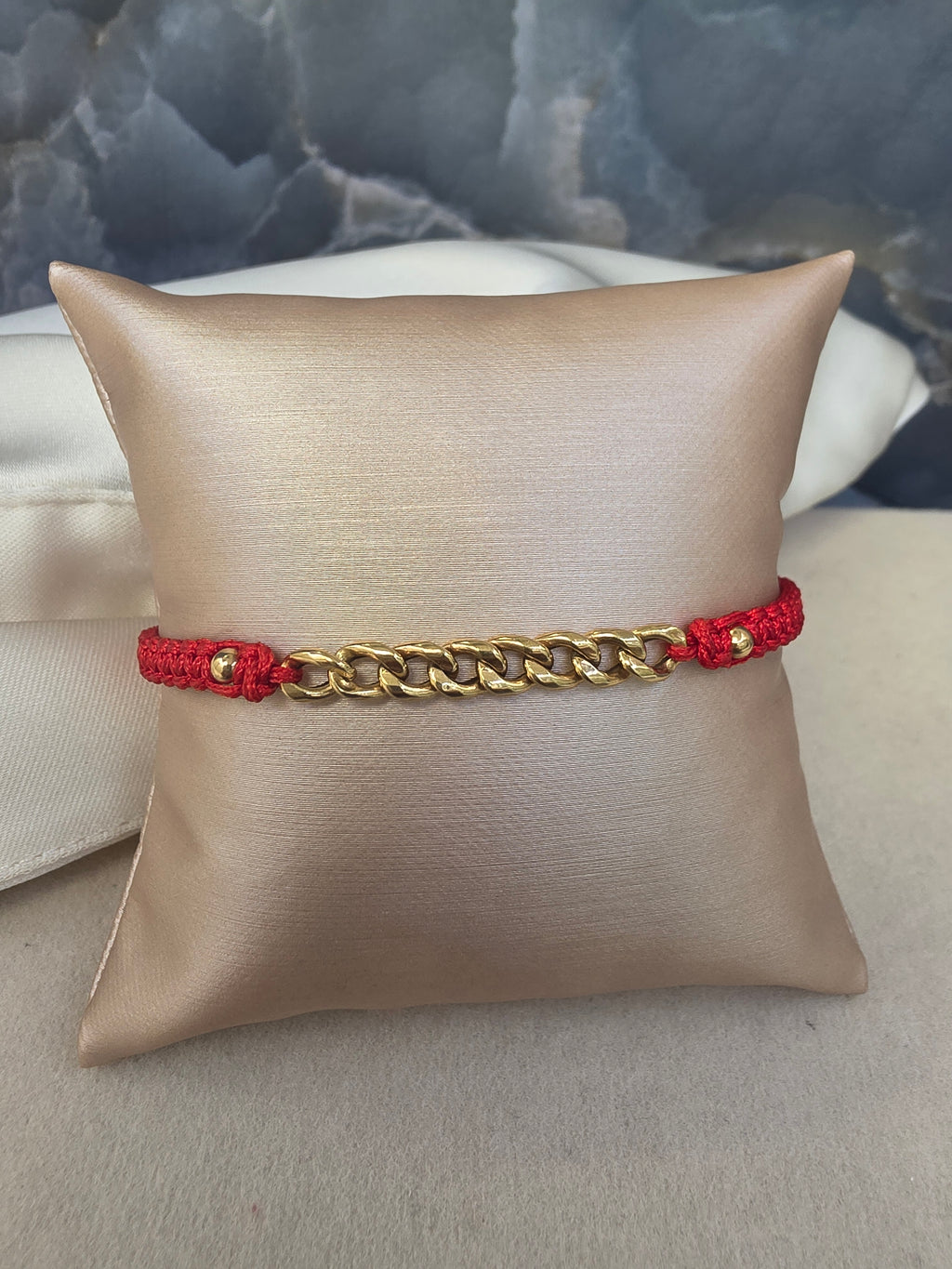 Open Cuban Link Red Cord Bracelet