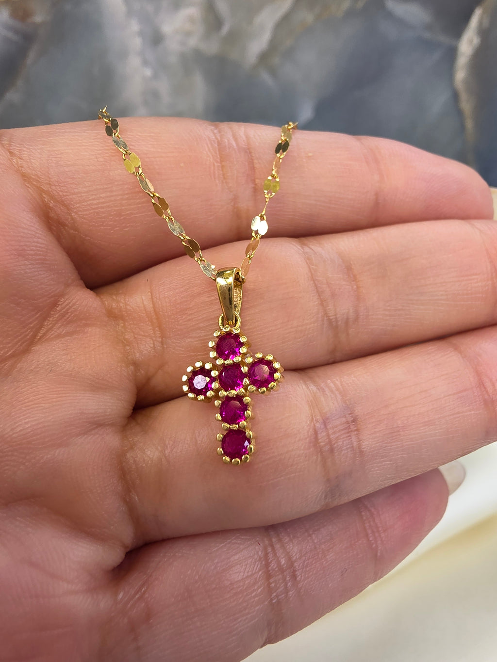 Fuchsia Stone Cross Pendant 131