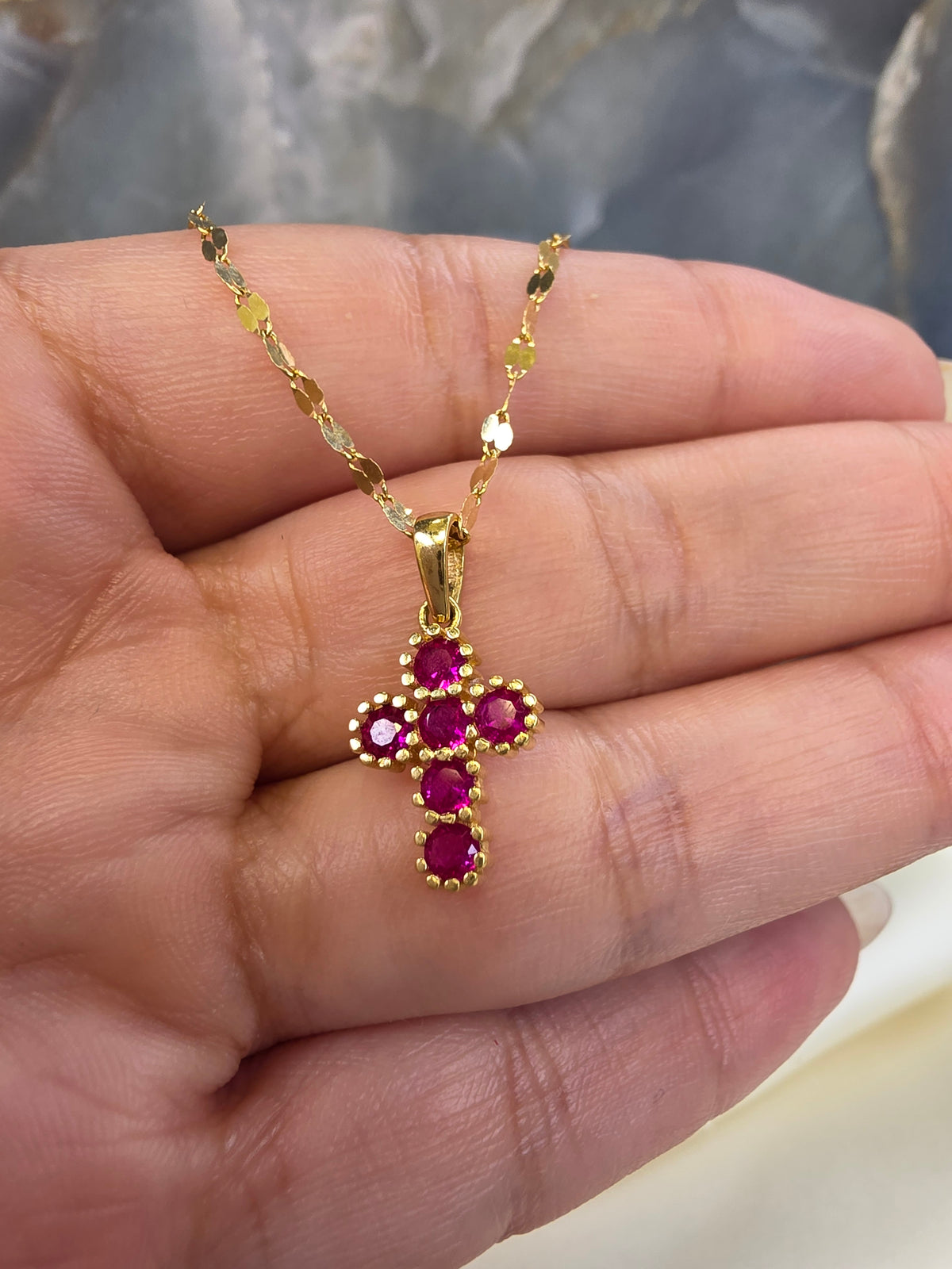 Fuchsia Stone Cross Pendant 131