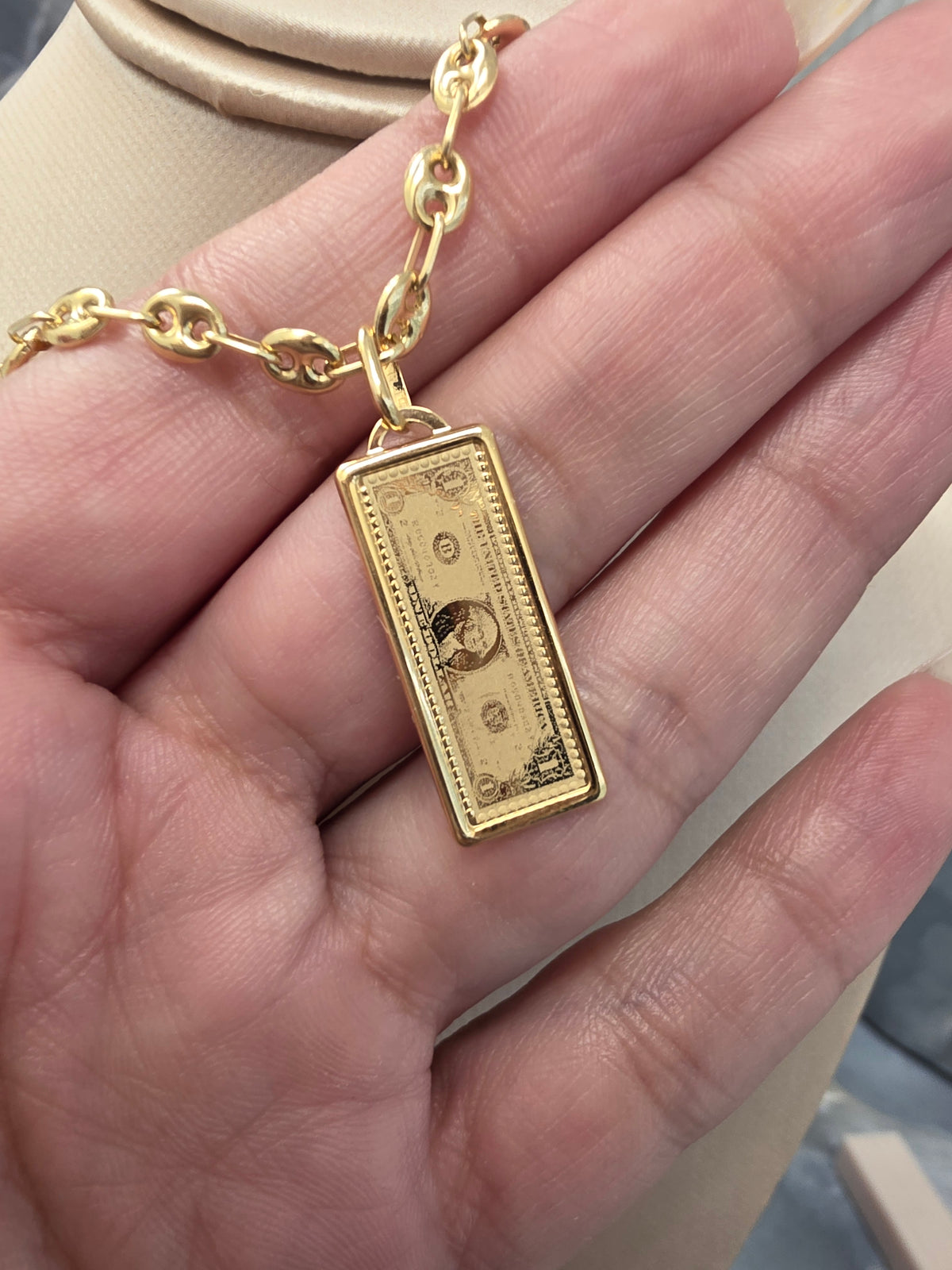 Gold $100 Bill Pendant 110