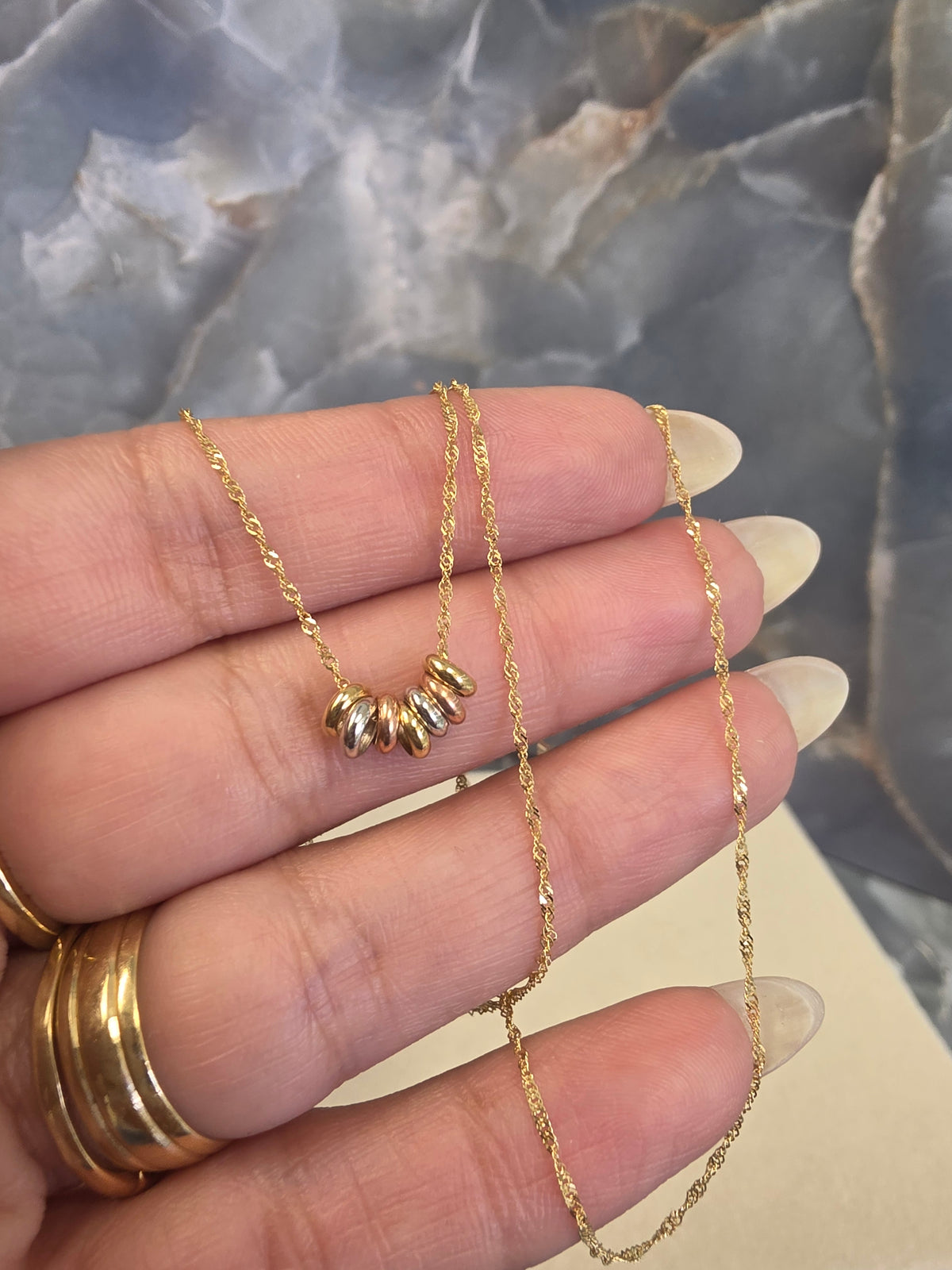 Tricolor Ring Charm Necklace 153
