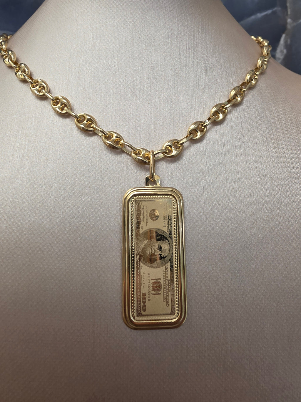 Gold $100 Bill Pendant 229