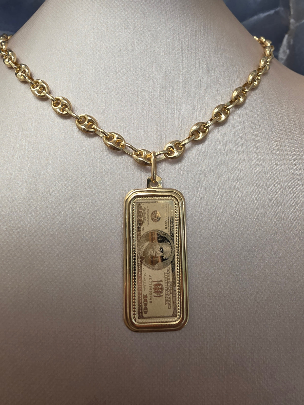 Gold $100 Bill Pendant 229