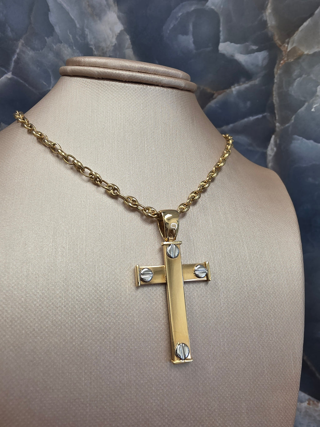 Two-Tone Screw Detail Cross Pendant 287